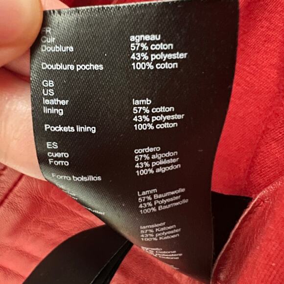 Maje Basalt Moto Biker Cropped Leather Jacket, Red EU 40, US size 6 - Picture 5 of 10